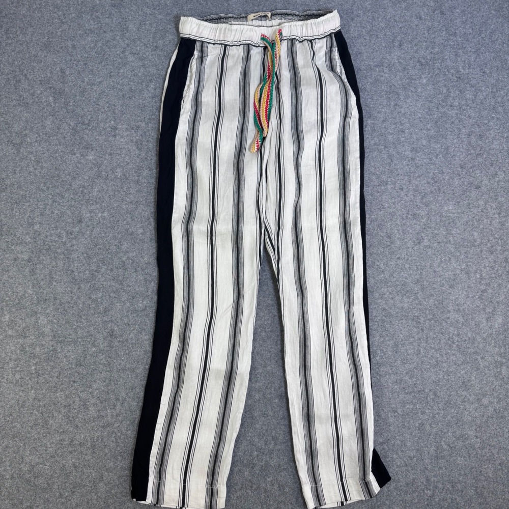 Wales Bonner Volta Jazz Mens Linen/Silk White Black Striped Drawstring Pants